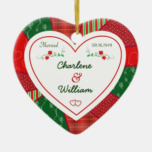 Weihnachts-Quilt-Herz-Geschenk zum 65. Jubiläum Keramikornament