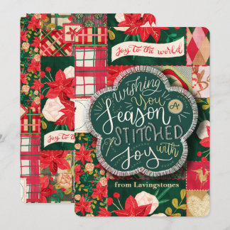 Weihnachts-Quilt-Muster & Stickbuchstaben Feiertagskarte