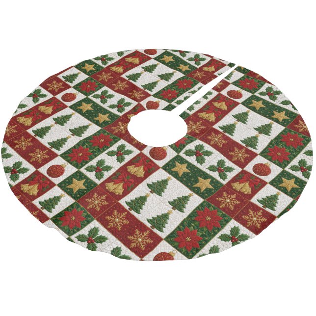Weihnachts-Quiltquadrate Polyester Weihnachtsbaumdecke (Schrägansicht)
