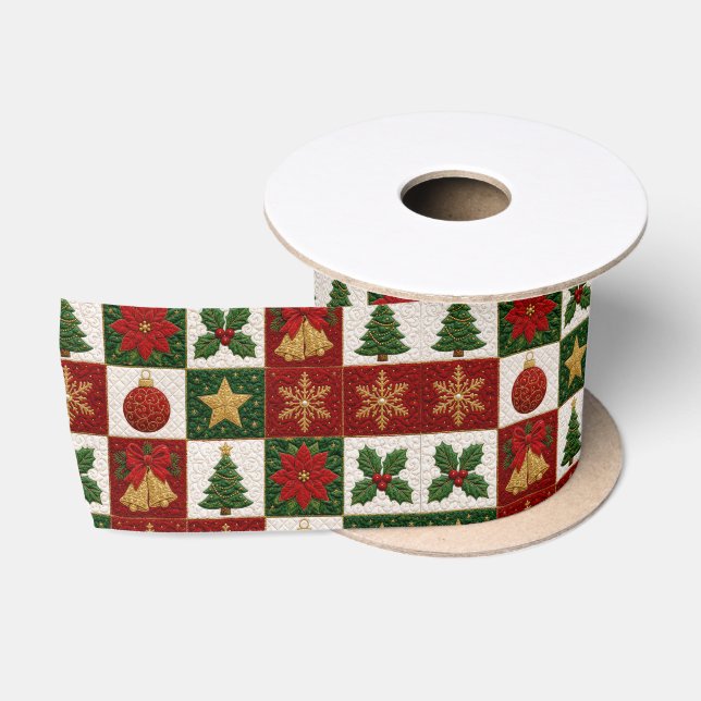 Weihnachts-Quiltquadrate Satinband (Spule)
