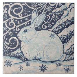 Weihnachts-Rabbit Navy Blauer Schneeflocken Malere Fliese