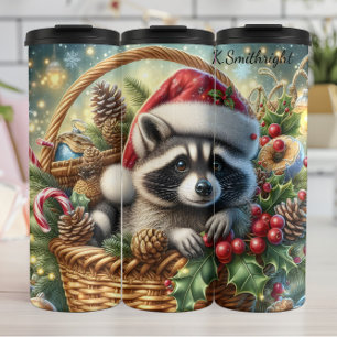Weihnachts Raccoon Basket Holiday Cheer Thermosbecher