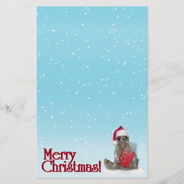 Weihnachts Raccoon mit Gegenwart Briefpapier (Vorderseite)