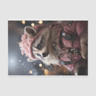 Weihnachts Raccoon Pink Jacket L.Facing Decoupage Seidenpapier