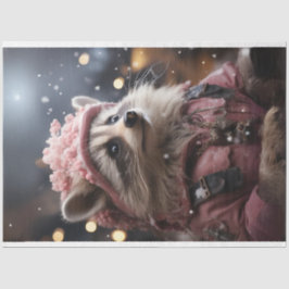 Weihnachts Raccoon Pink Jacket R.Facing Decoupage Seidenpapier
