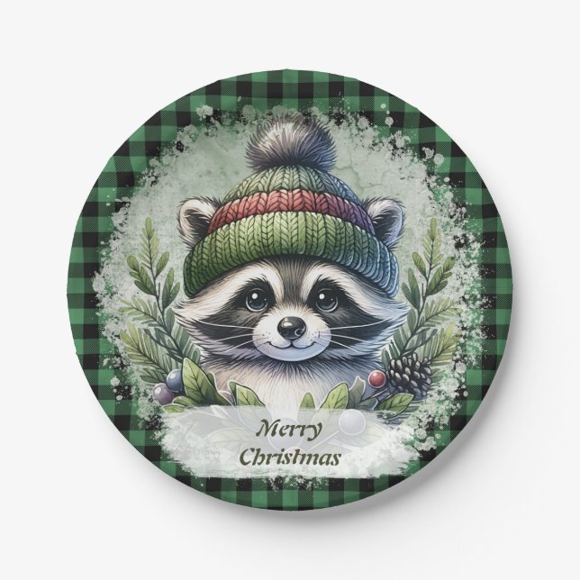 Weihnachts-Raccoon-Teller Pappteller (Vorderseite)