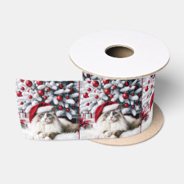 Weihnachts-Ragdoll-Katze In einer Weihnachtsmannmü Satinband