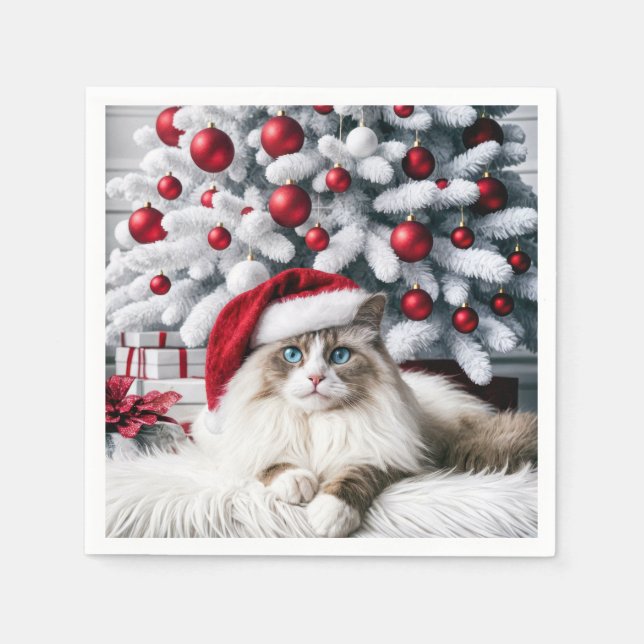 Weihnachts-Ragdoll-Katze In einer Weihnachtsmannmü Serviette (Vorderseite)