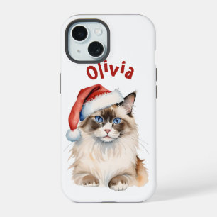Weihnachts-Ragdoll-Katze Wasserfarbe iPhone 15 Hülle