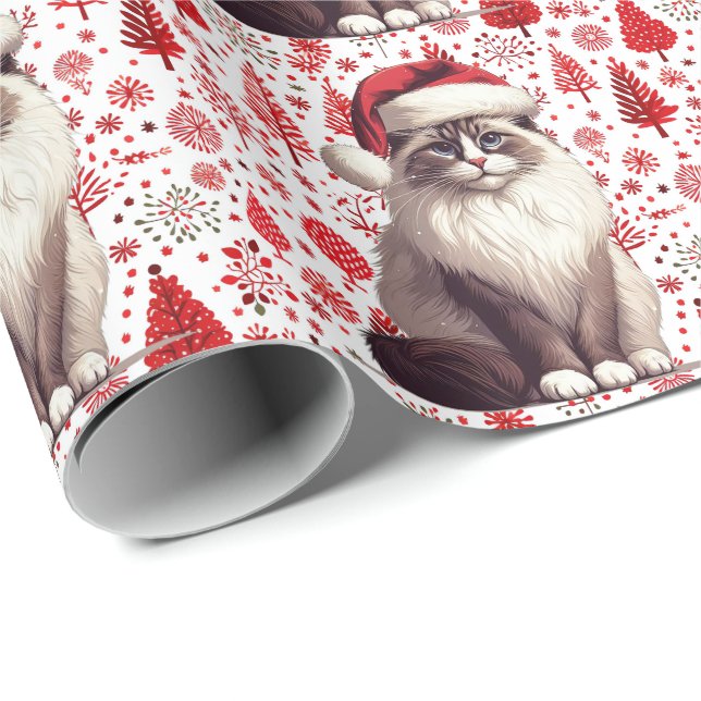Weihnachts-Ragdoll-Katze, Weihnachts-Weihnachtsman Geschenkpapier (Rolleneckpunkt)