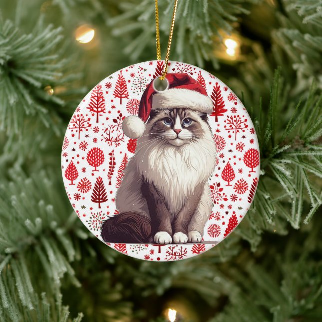 Weihnachts-Ragdoll-Katze, Weihnachts-Weihnachtsman Keramik Ornament (Baum)