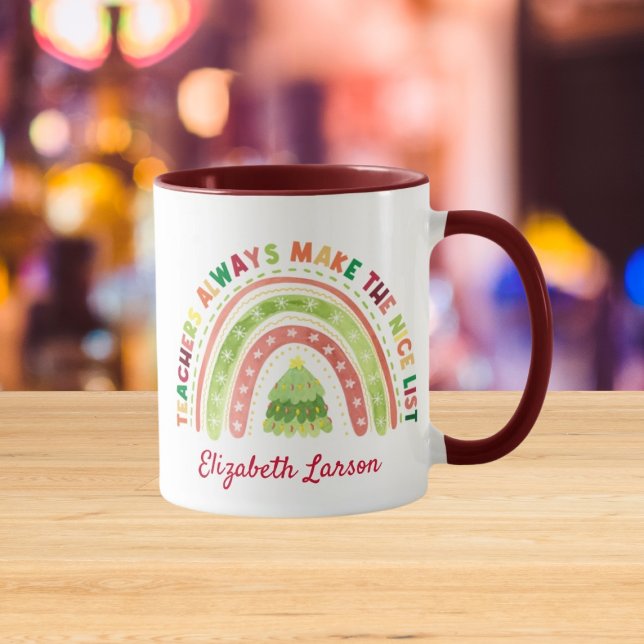 Weihnachts-Rainbow-Lehrer Hochwertigkeit Maroon Tasse (Von Creator hochgeladen)