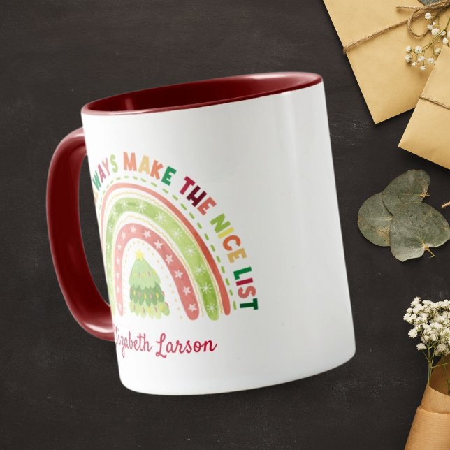 Weihnachts-Rainbow-Lehrer Hochwertigkeit Maroon Tasse (Von Creator hochgeladen)