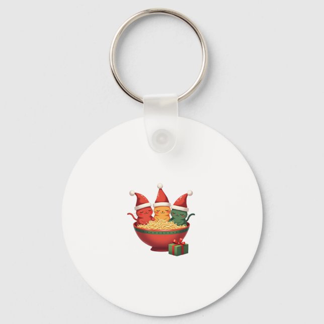 Weihnachts Ramen Cat Santa Anime Meow Kitty Meow C Schlüsselanhänger (Vorderseite)