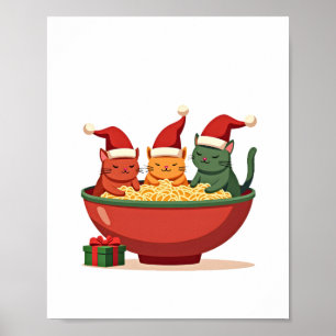 Weihnachts-Ramen-Katze Santa Anime Miauen Kitty Mi Poster