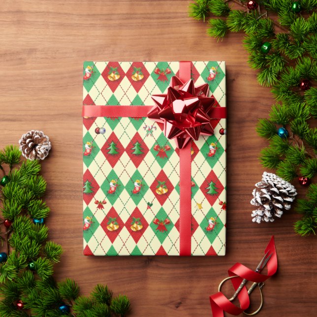 Weihnachts-Raute Diamond Pattern Geschenkpapier (Feiertagsgeschenk)