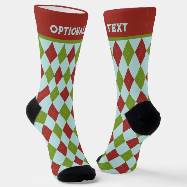 Weihnachts-Raute Rot und Grün - Ihr Text Socken (Gewinkelt)