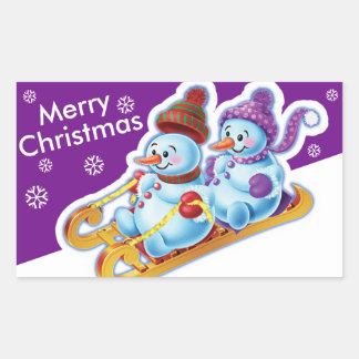 Weihnachts rechteckige Aufkleber Snowmen Schneespo