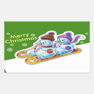 Weihnachts rechteckige Aufkleber Snowmen Schneespo