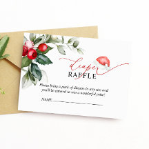Weihnachts Red Berries Greenery Diaper Raffle Card
