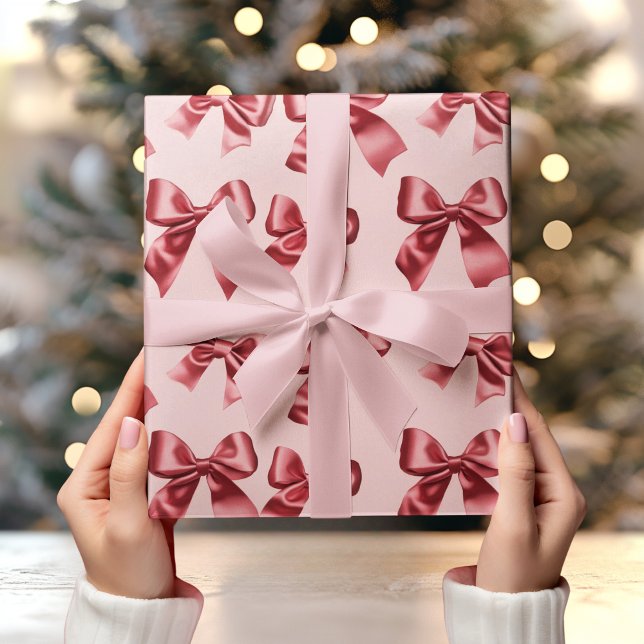 Weihnachts Red Bow auf rosa Hintergrund Geschenkpapier (Von Creator hochgeladen)