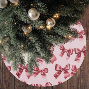 Weihnachts Red Bow auf rosa Hintergrund Polyester Weihnachtsbaumdecke