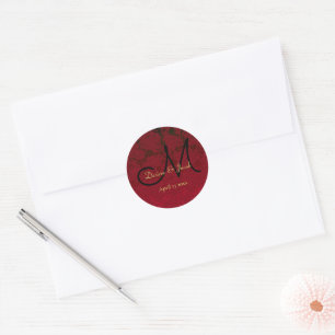Weihnachts Red Gold Black Winter Wedding Monogram Runder Aufkleber