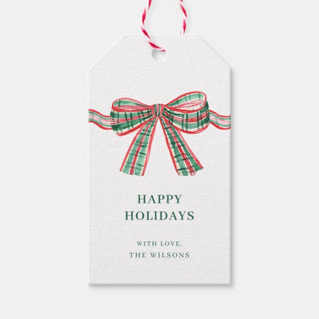 Weihnachts Red Green Kariert Bow Weihnachtsgeschen Geschenkanhänger (Vorderseite)