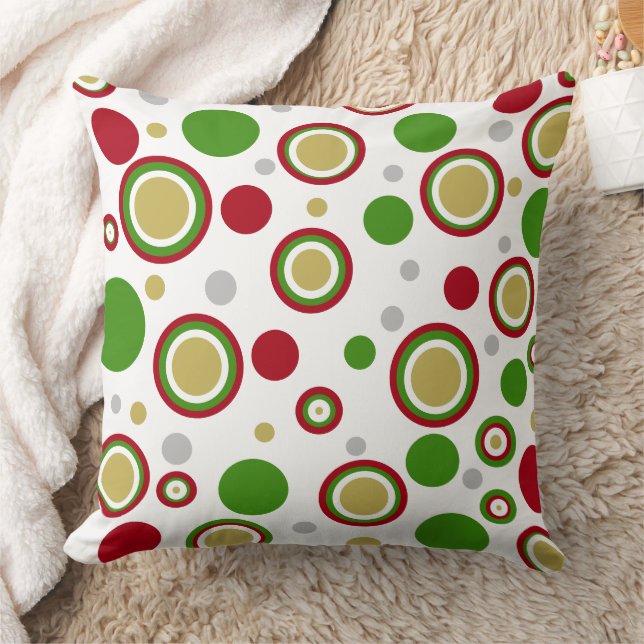 Weihnachts Red Green Silver Gold Polka Dots Kissen (Decke)