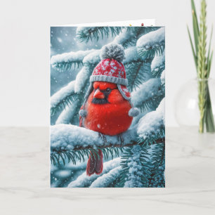 Weihnachts Red Kardinal Bird Wear Winter Hat Feiertagskarte