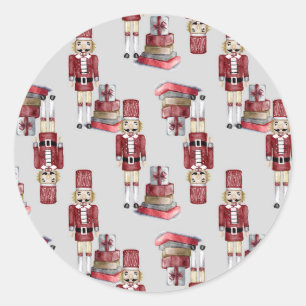 Weihnachts Red Nutcracker Packages Wasserfarbe Runder Aufkleber