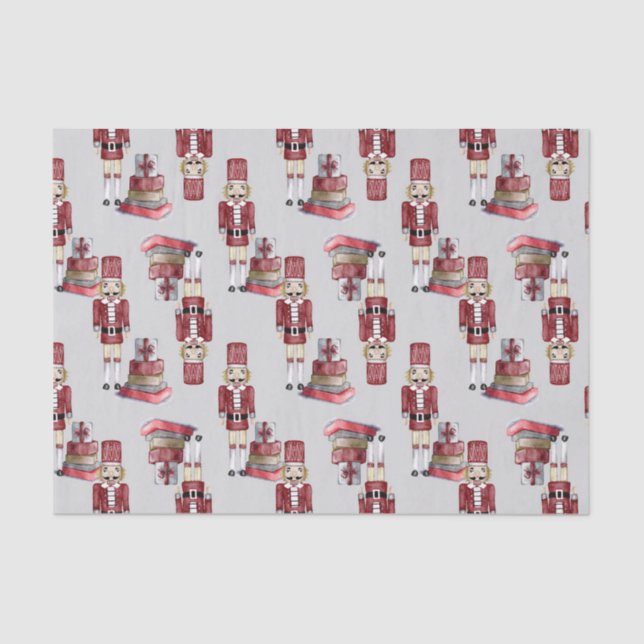 Weihnachts Red Nutcracker Packages Wasserfarbe Seidenpapier (Vorderseite)