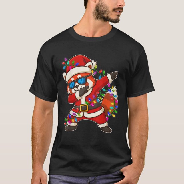 Weihnachts Red Panda Dabbing Lichter Weihnachten W T-Shirt (Vorderseite)