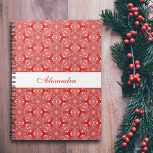 Weihnachts Red Pattern Snowflakes Personalisiert Notizblock