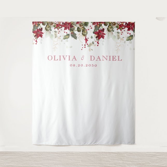 Weihnachts Red Poinsettia Hochzeitstorte Wandteppich (Vorderseite)