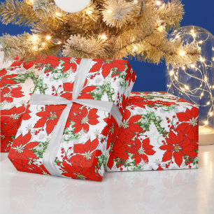 Weihnachts Red Poinsettias Wrapping Paper Geschenkpapier