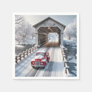 Weihnachts Red Retro Truck und Covered Bridge Serviette