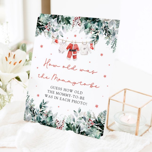 Weihnachts Red Santa Baby wie alt war Mama Untersc Sockelschild (Watercolor Christmas Red Santa Baby How Old Was Mommy Sign)
