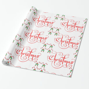 Weihnachts Red Script Candy Cane Green Ribbon Geschenkpapier
