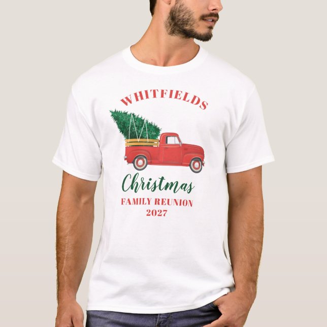 Weihnachts-Red-Truck-Familie Wiedersehen Custom Ma T-Shirt (Vorderseite)