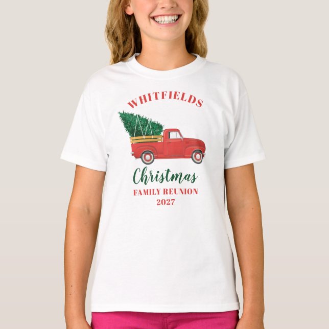 Weihnachts-Red-Truck-Familie Wiedersehen Custom Ma T-Shirt (Vorderseite)
