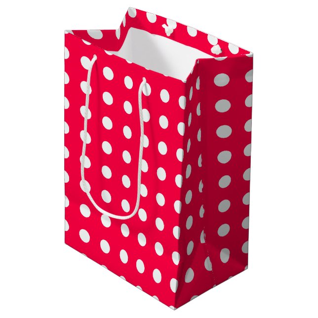 Weihnachts Red White Polka Dots Template Nostalgis Mittlere Geschenktüte (Vorderseite Schrägansicht)