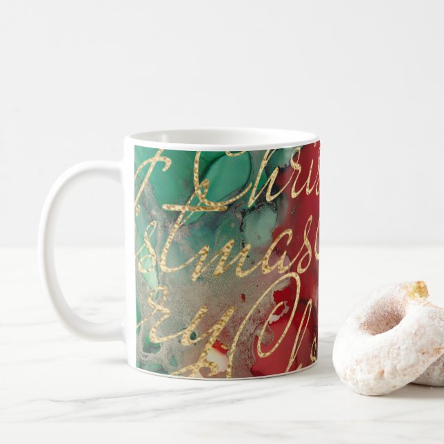 Weihnachts Reds Grüntöne Golds 11 oz. Kaffeetasse (Mit Donut)