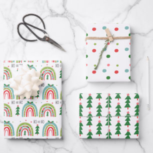 Weihnachts-Regenbogen-Geschenkpapier-Set Bäume, Pu Geschenkpapier Set