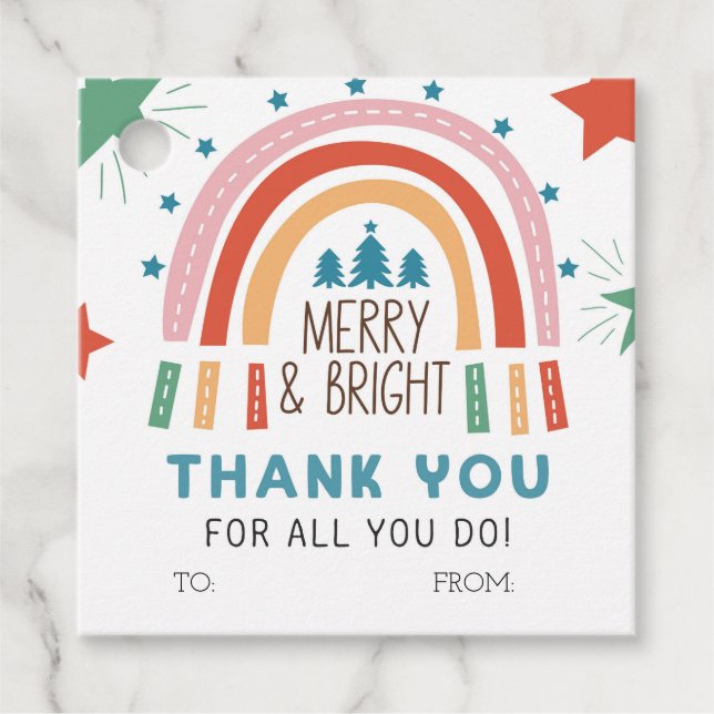 Weihnachts-Regenbogen Merry and Bright Geschenkanhänger (Vorderseite)