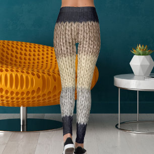 Weihnachts-Reh-Stickerei-Woll-Grafik-Streifen-Stri Leggings