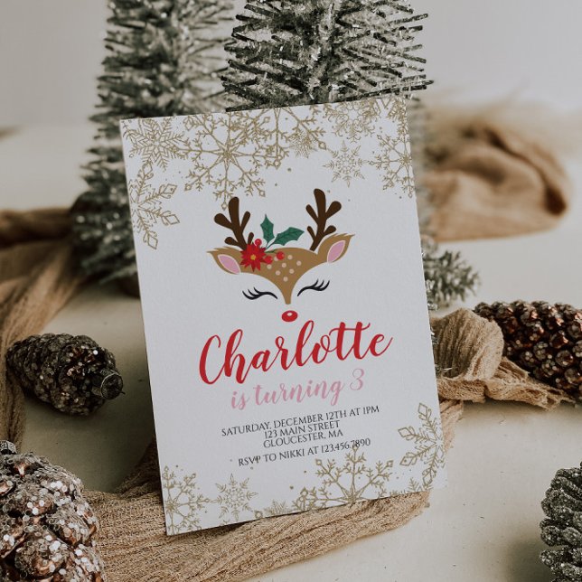Weihnachts Reindeer Birthday Einladung (Von Creator hochgeladen)