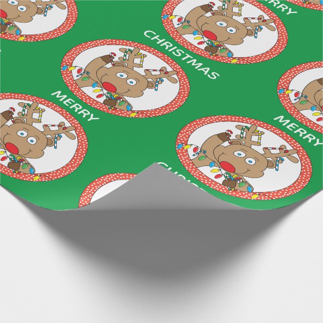 Weihnachts-Reindeer-Candy Canes Geschenkpapier (Ecke)