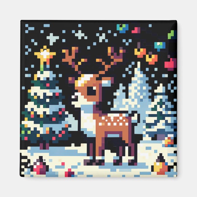 Weihnachts-Reindeer Winter Wonderland Pixel Art Magnet (Vorne)