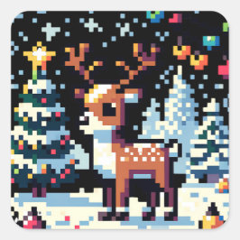 Weihnachts-Reindeer Winter Wonderland Pixel Art Quadratischer Aufkleber